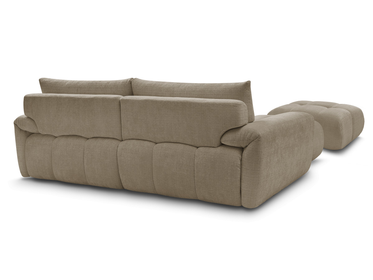 Canapé d'angle fixe IVANE tissu texturé avec pouf