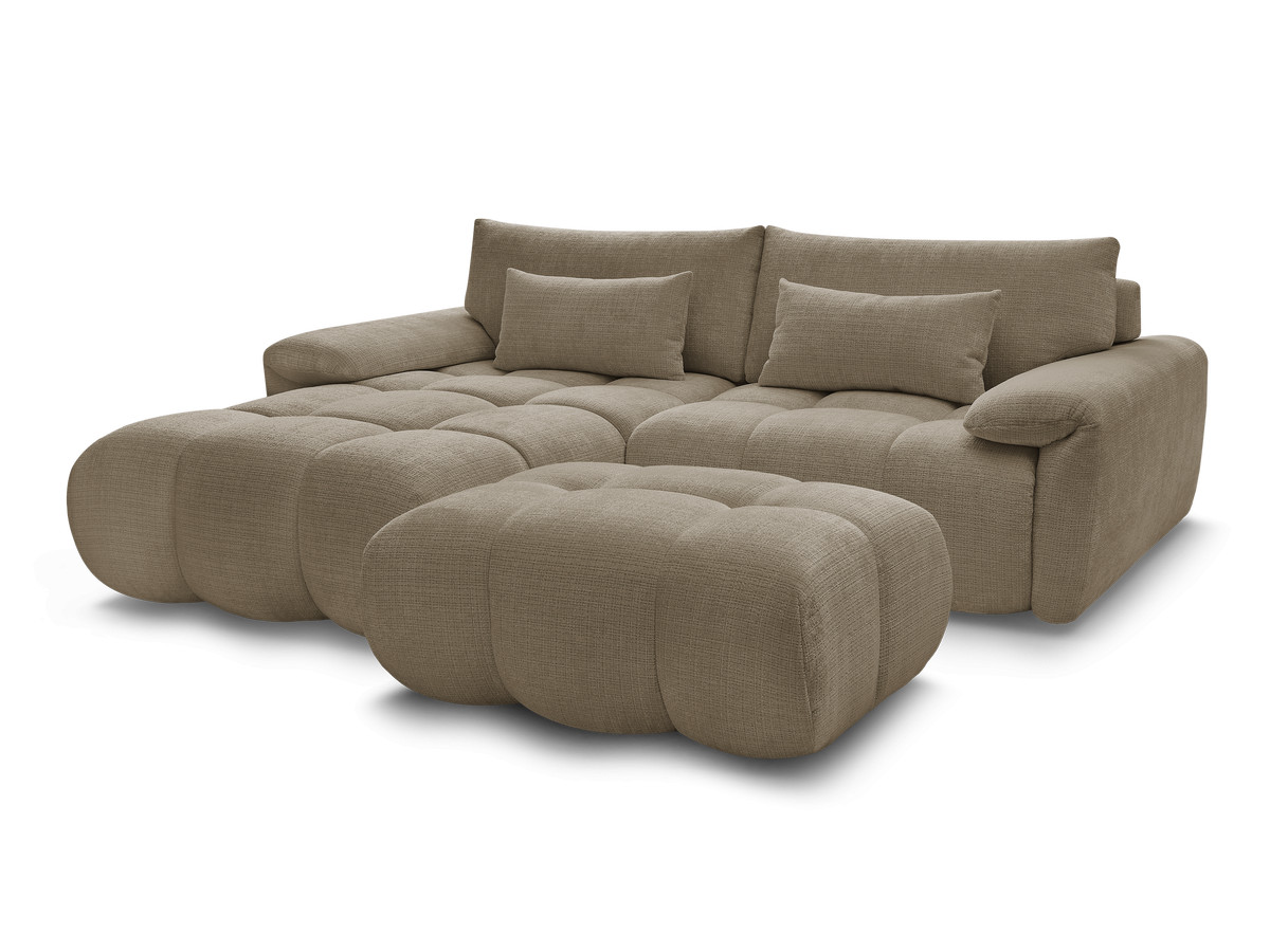 Canapé d'angle fixe IVANE tissu texturé avec pouf