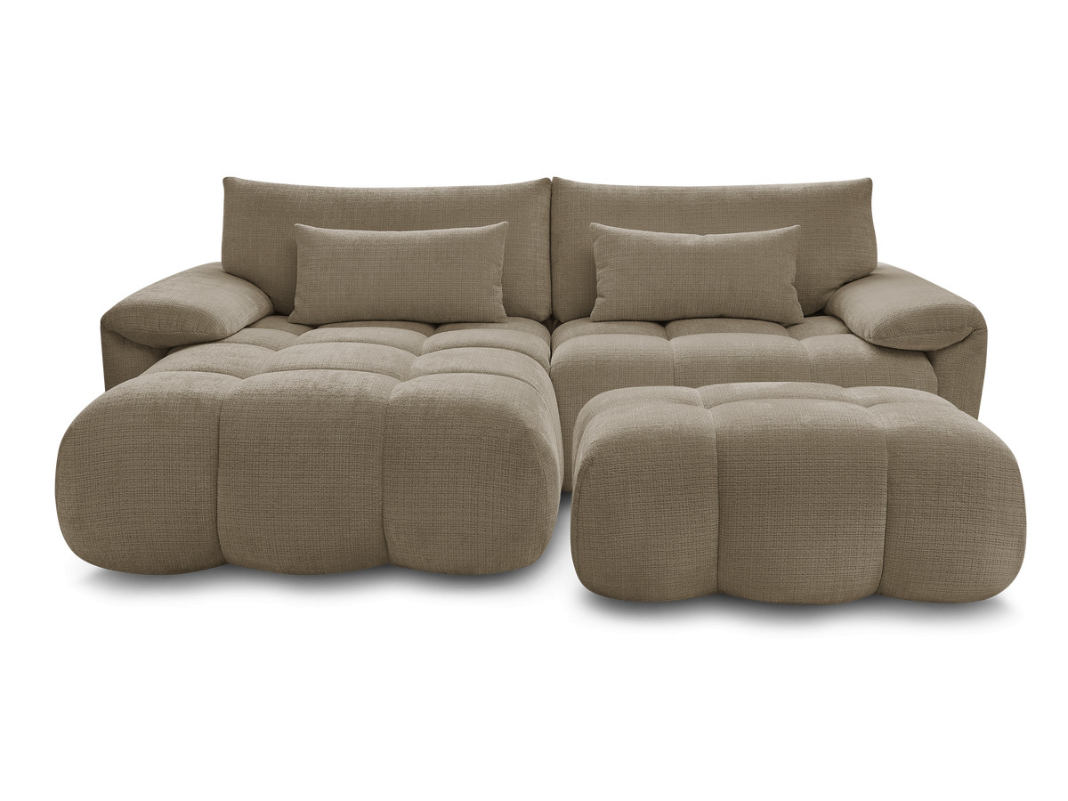 Canapé d'angle fixe IVANE tissu texturé avec pouf