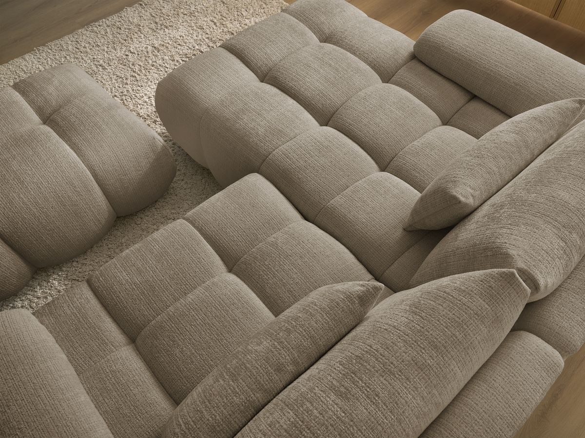 Canapé d'angle fixe IVANE tissu texturé avec pouf