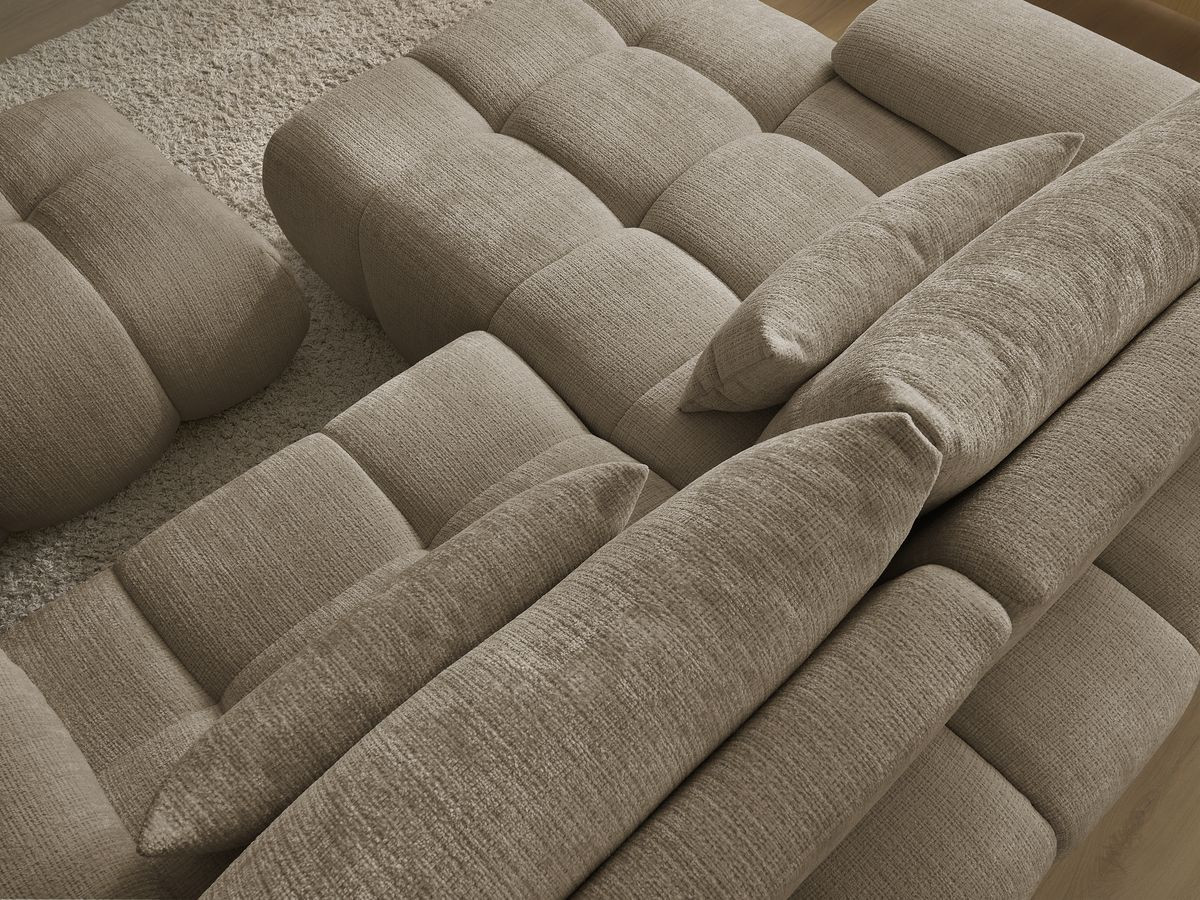 Canapé d'angle fixe IVANE tissu texturé avec pouf