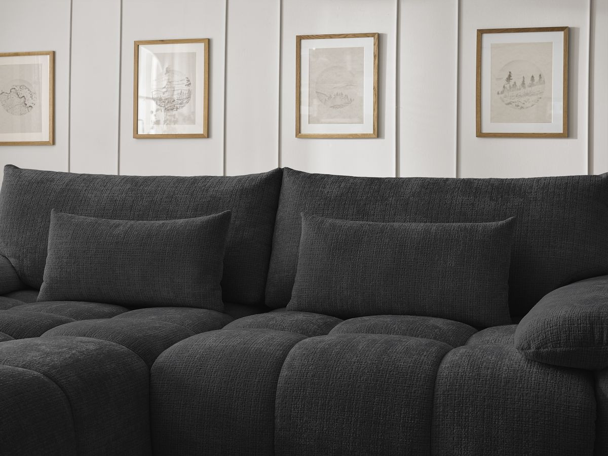 Canapé d'angle fixe IVANE tissu texturé avec pouf