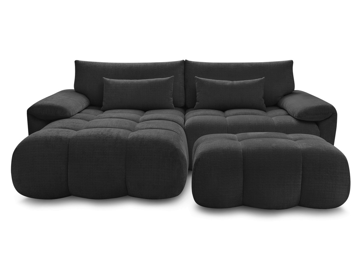 Canapé d'angle fixe IVANE tissu texturé avec pouf