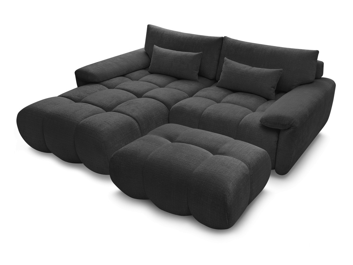 Canapé d'angle fixe IVANE tissu texturé avec pouf