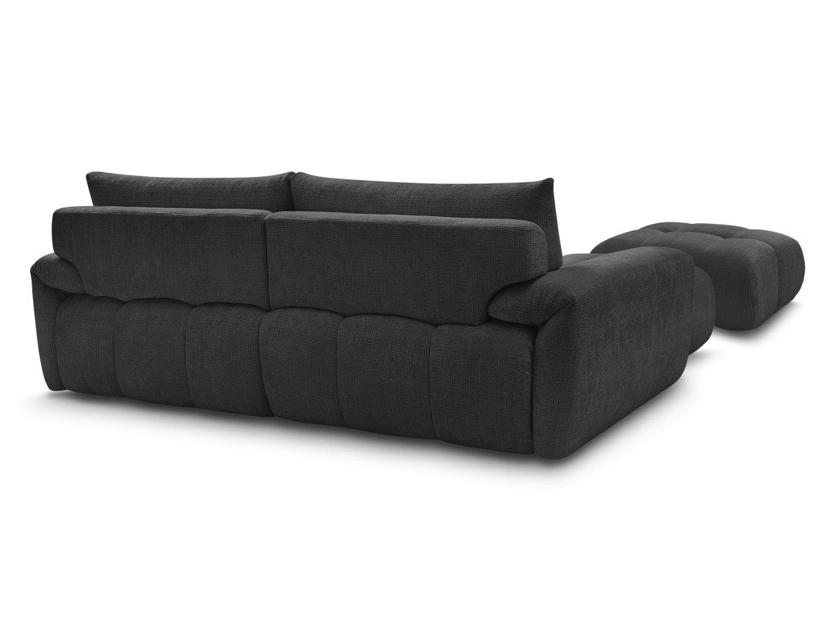 Canapé d'angle fixe IVANE tissu texturé avec pouf