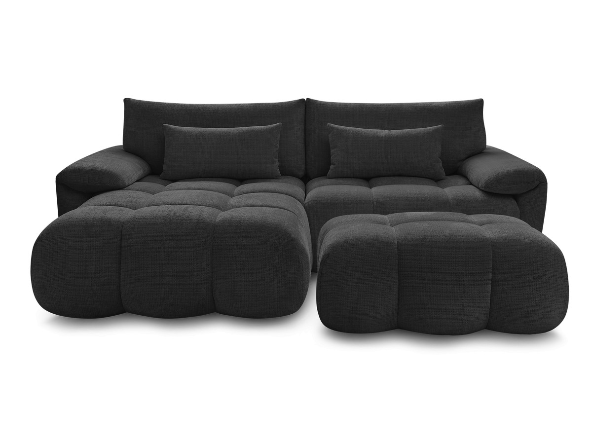 Canapé d'angle fixe IVANE tissu texturé avec pouf