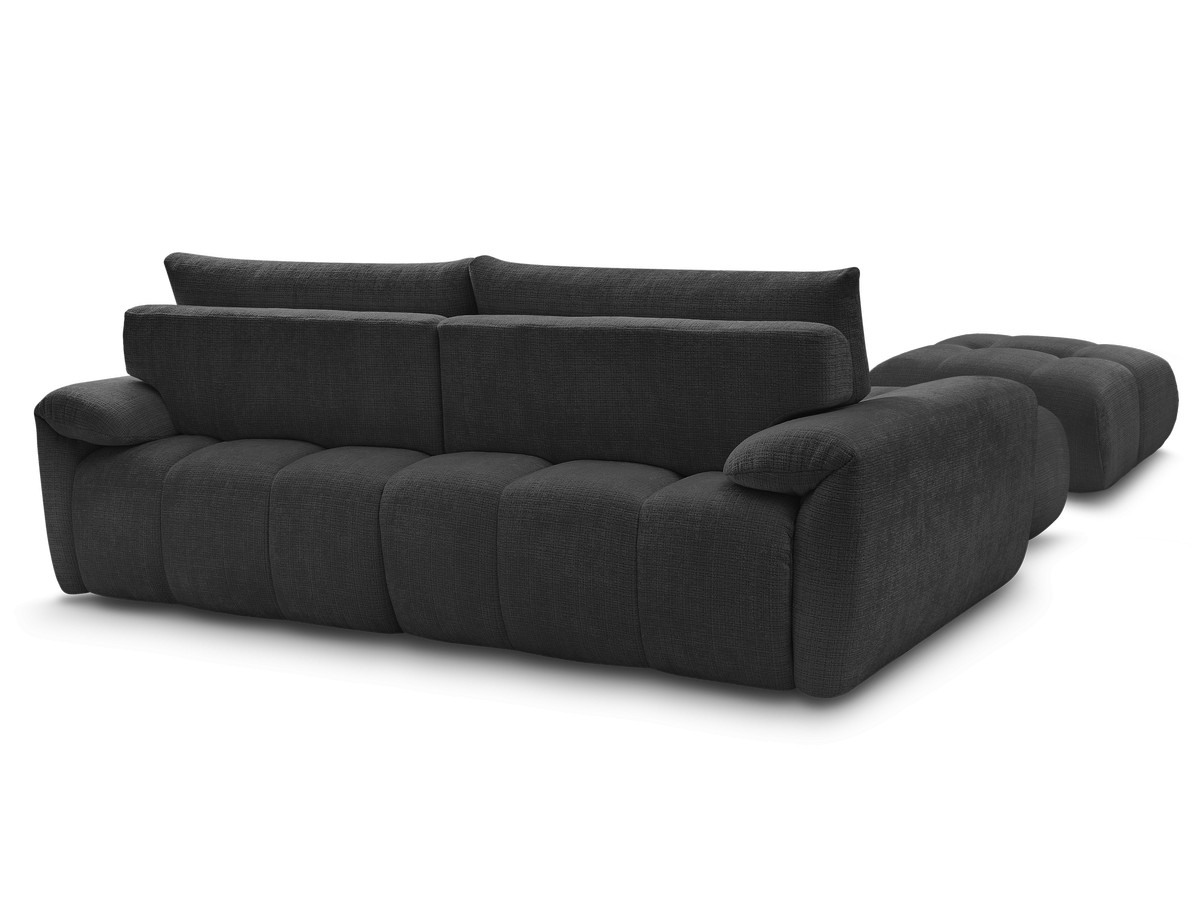 Canapé d'angle fixe IVANE tissu texturé avec pouf