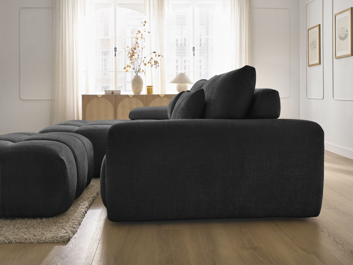 Canapé d'angle fixe IVANE tissu texturé avec pouf