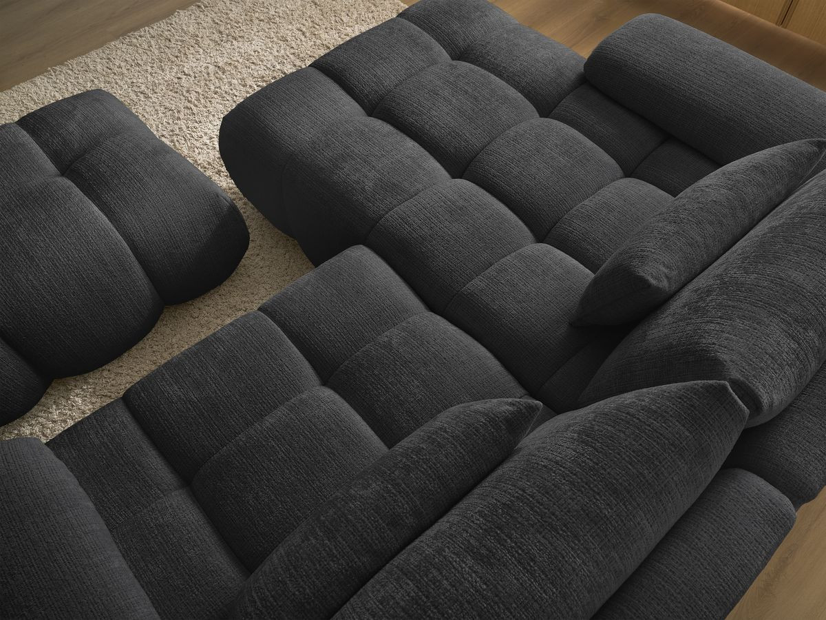 Canapé d'angle fixe IVANE tissu texturé avec pouf