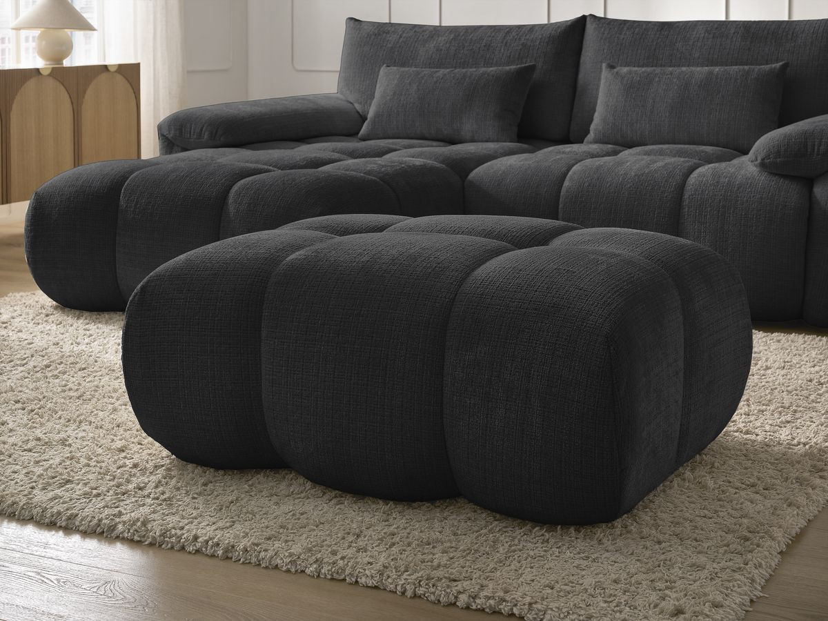 Canapé d'angle fixe IVANE tissu texturé avec pouf