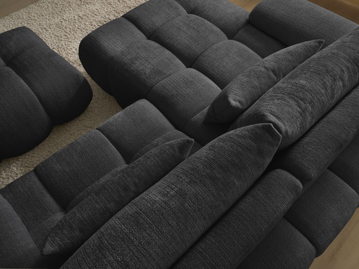 Canapé d'angle fixe IVANE tissu texturé avec pouf