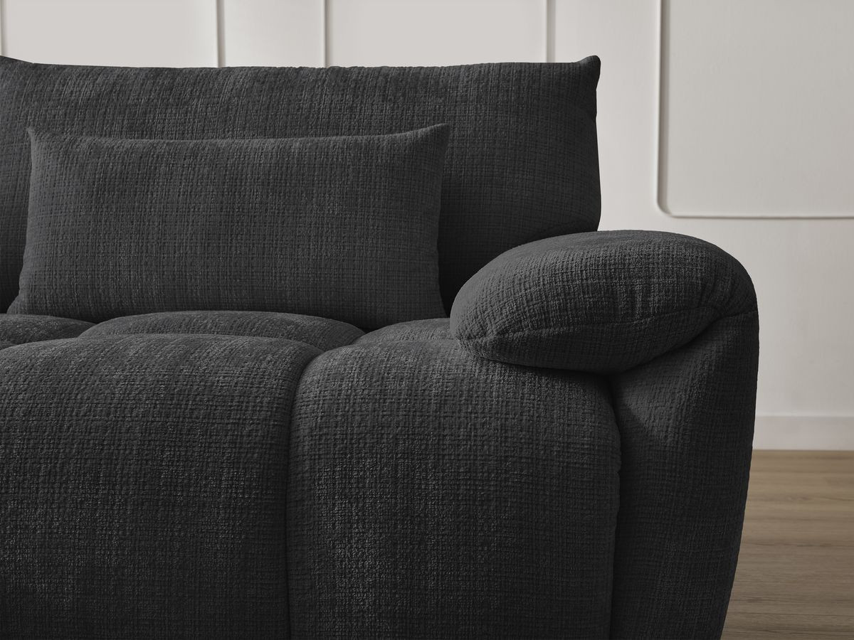 Canapé d'angle fixe IVANE tissu texturé avec pouf