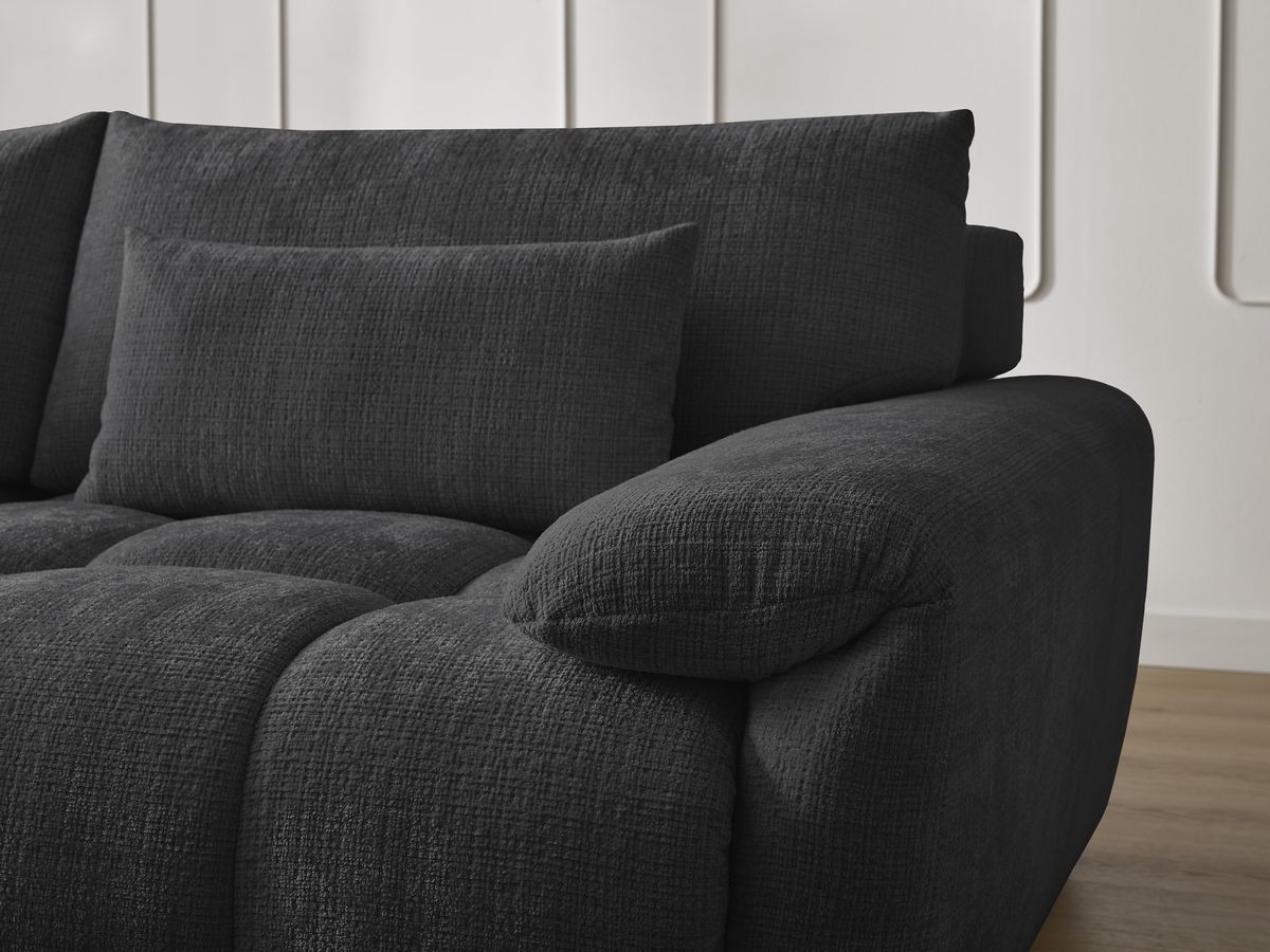 Canapé d'angle fixe IVANE tissu texturé avec pouf