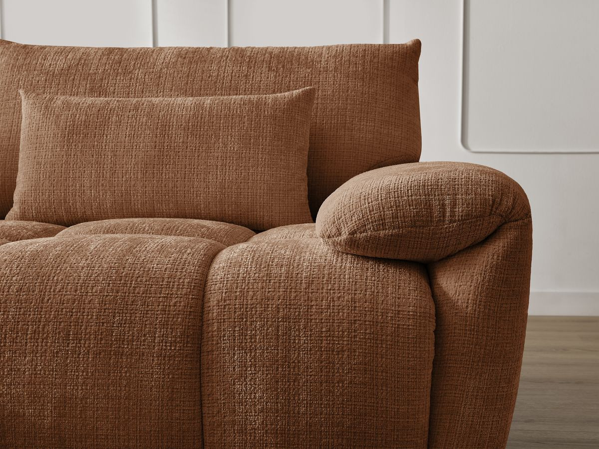 Canapé d'angle fixe IVANE tissu texturé avec pouf