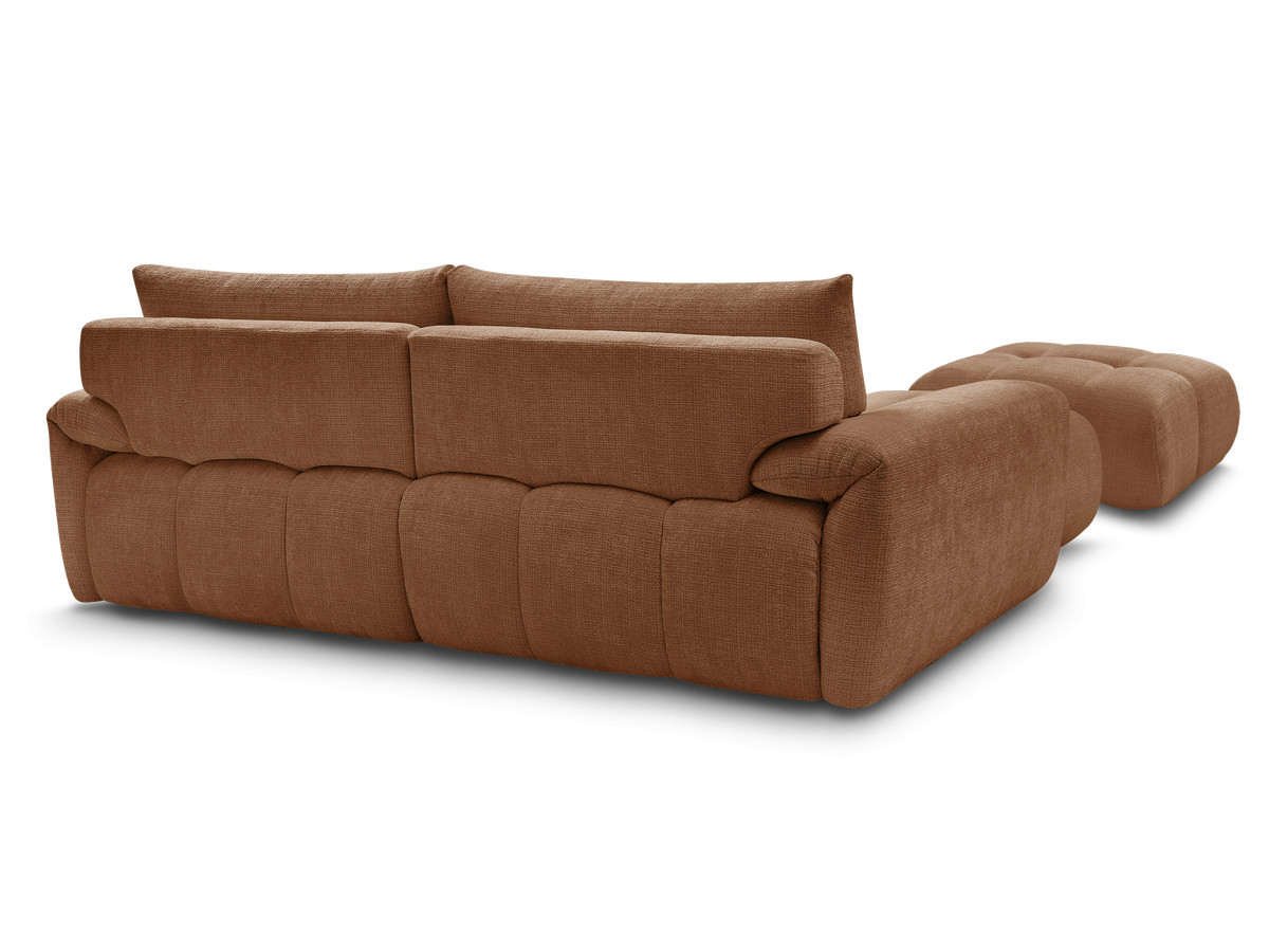 Canapé d'angle fixe IVANE tissu texturé avec pouf