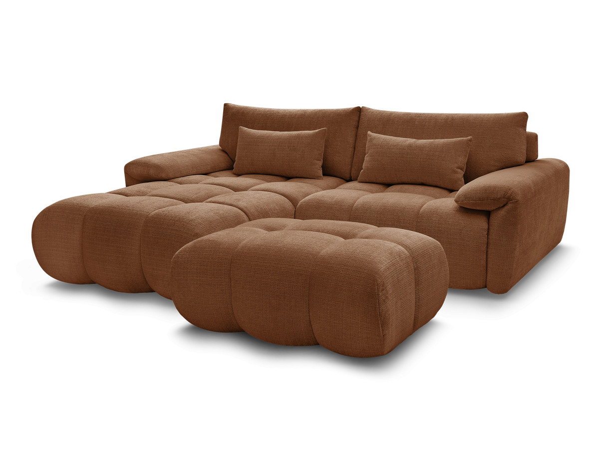 Canapé d'angle fixe IVANE tissu texturé avec pouf
