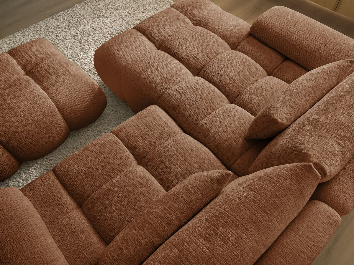 Canapé d'angle fixe IVANE tissu texturé avec pouf