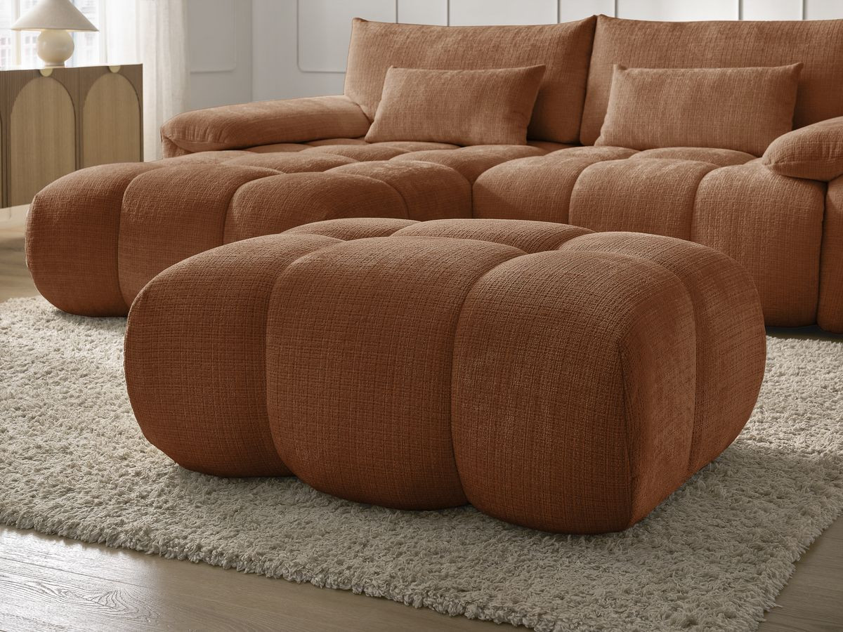Canapé d'angle fixe IVANE tissu texturé avec pouf
