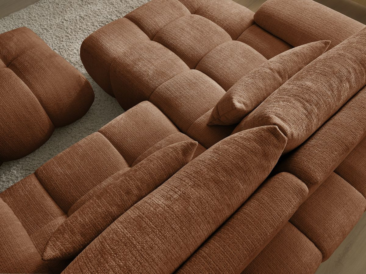 Canapé d'angle fixe IVANE tissu texturé avec pouf