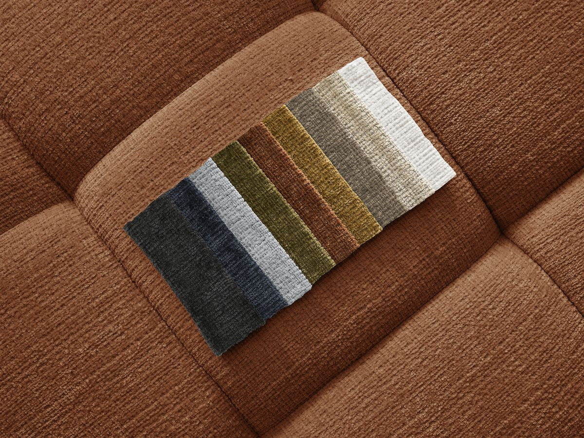 Canapé d'angle fixe IVANE tissu texturé avec pouf