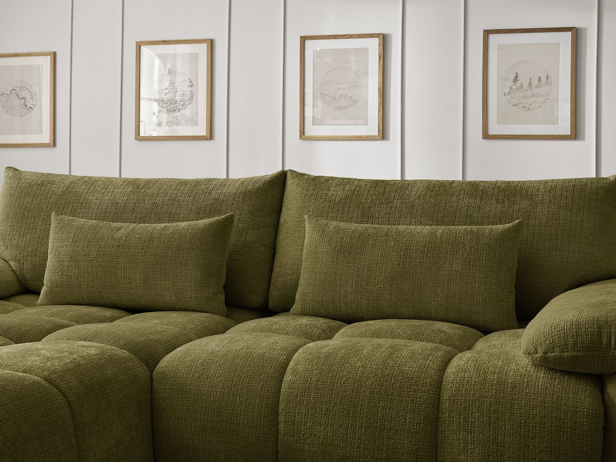 Canapé d'angle fixe IVANE tissu texturé avec pouf