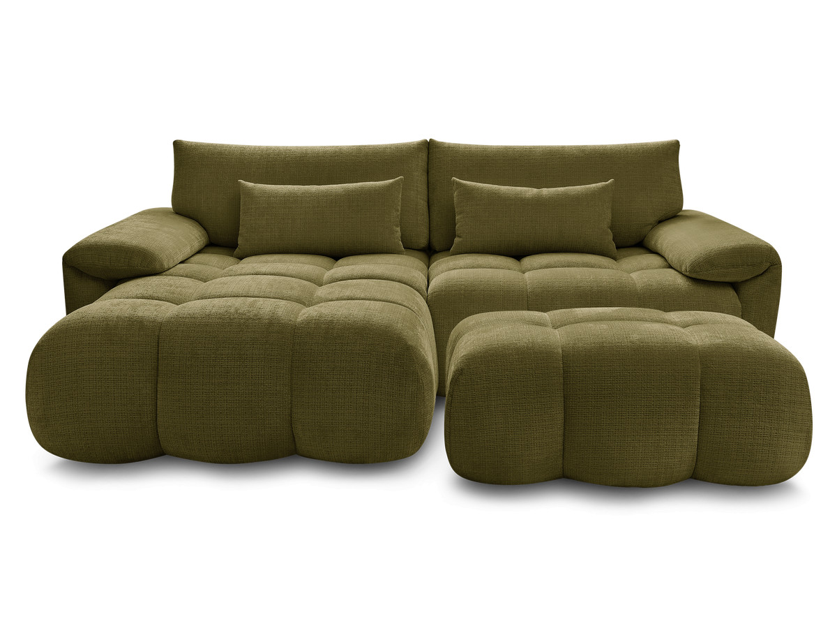 Canapé d'angle fixe IVANE tissu texturé avec pouf