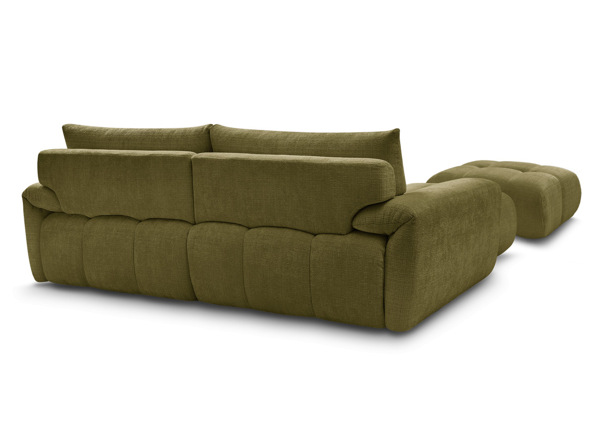 Canapé d'angle fixe IVANE tissu texturé avec pouf