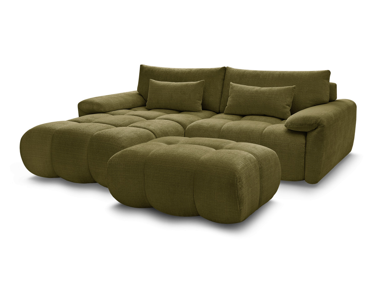 Canapé d'angle fixe IVANE tissu texturé avec pouf