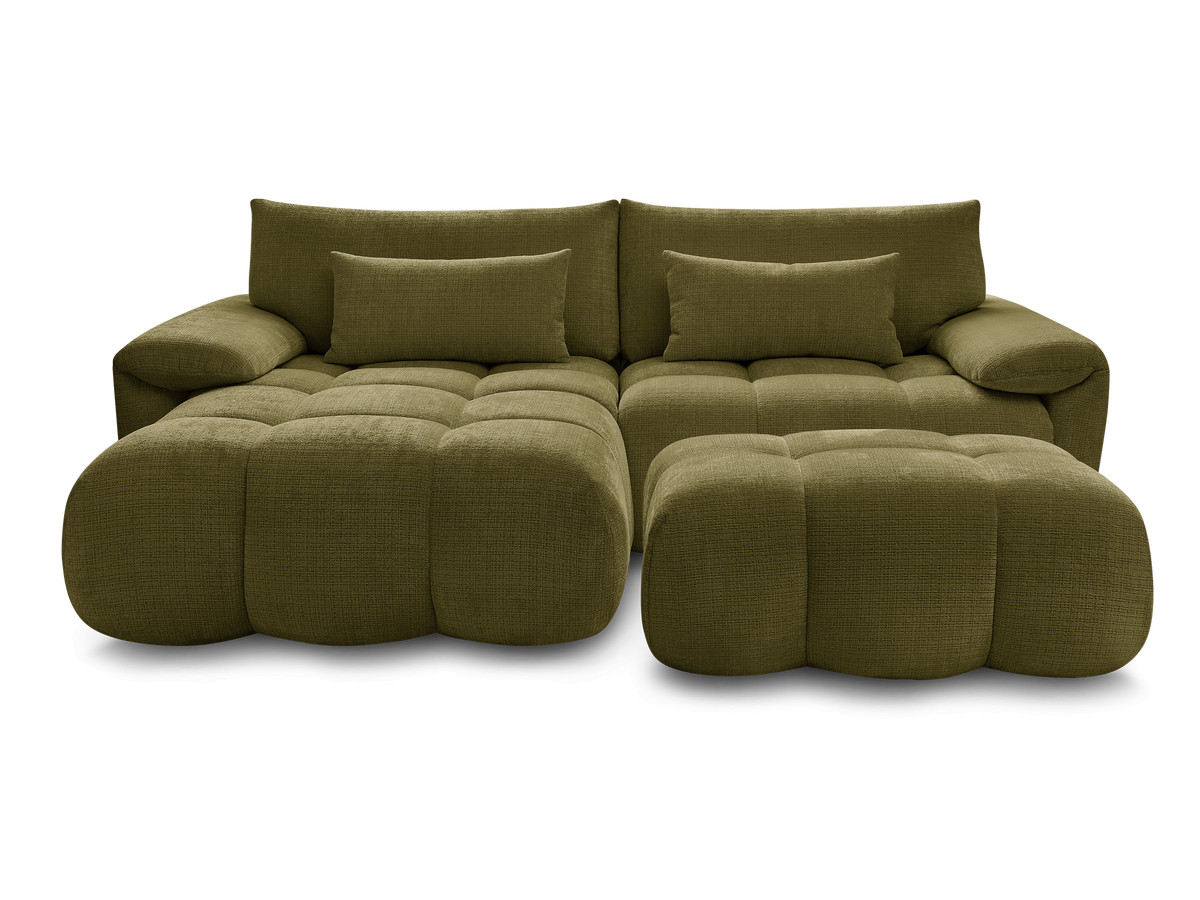 Canapé d'angle fixe IVANE tissu texturé avec pouf