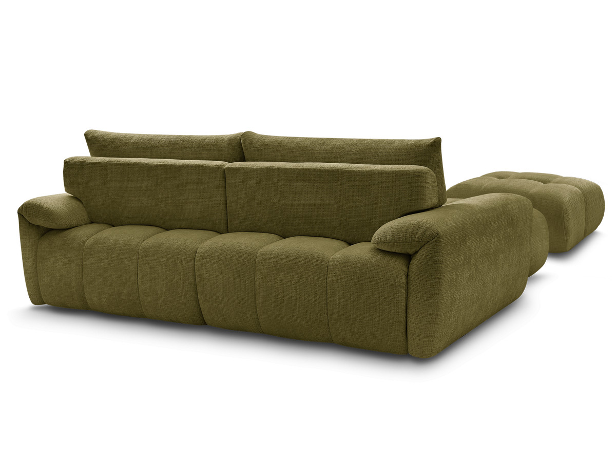 Canapé d'angle fixe IVANE tissu texturé avec pouf