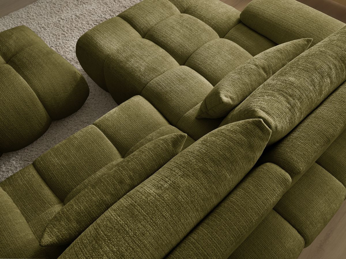 Canapé d'angle fixe IVANE tissu texturé avec pouf