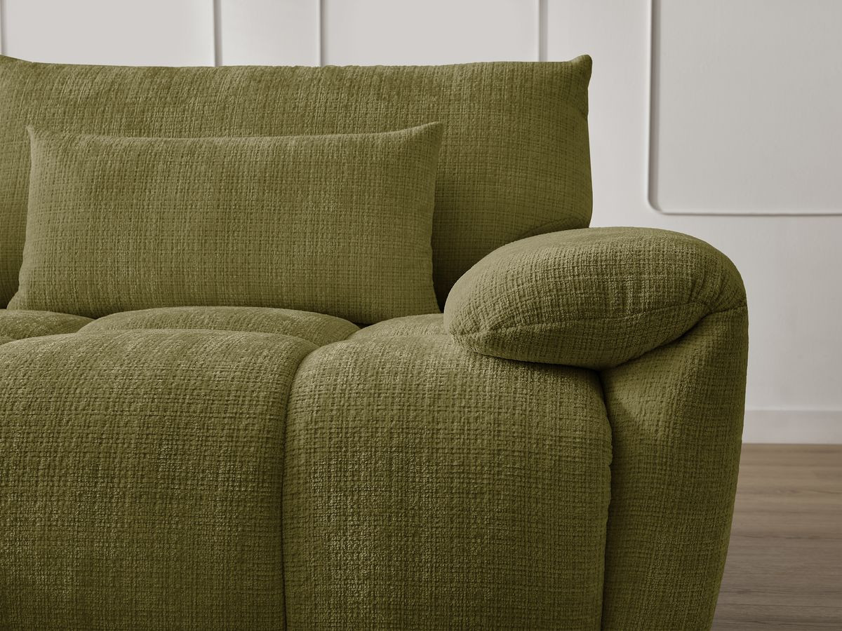 Canapé d'angle fixe IVANE tissu texturé avec pouf