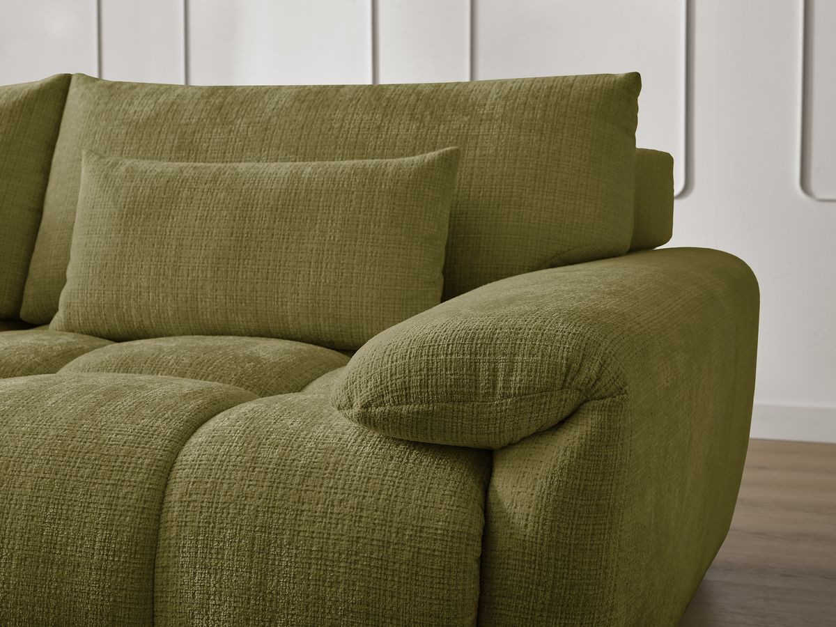 Canapé d'angle fixe IVANE tissu texturé avec pouf