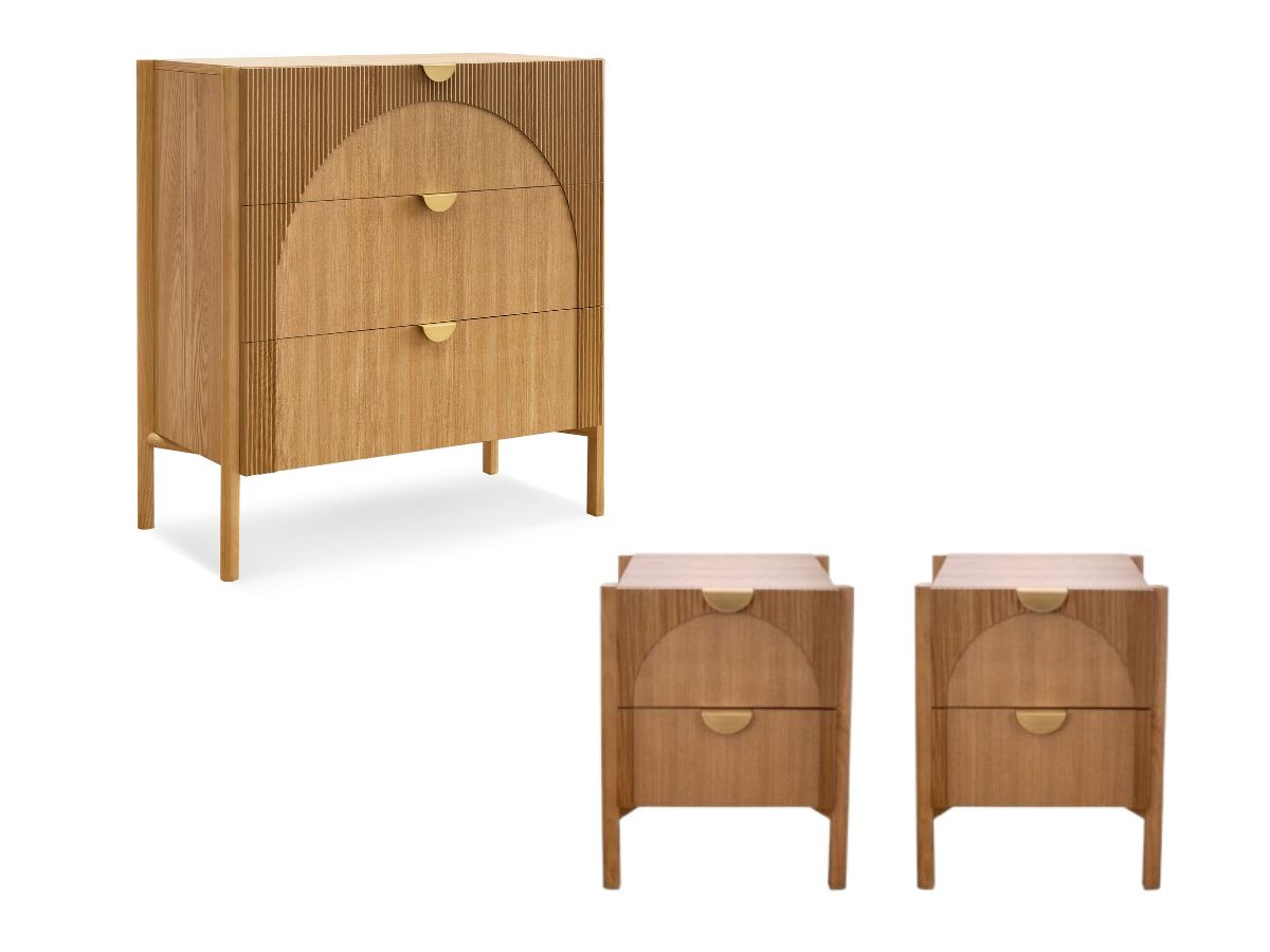 LOLA set met 3-laden ladekast en set van 2 nachtkastjes van essenfineer