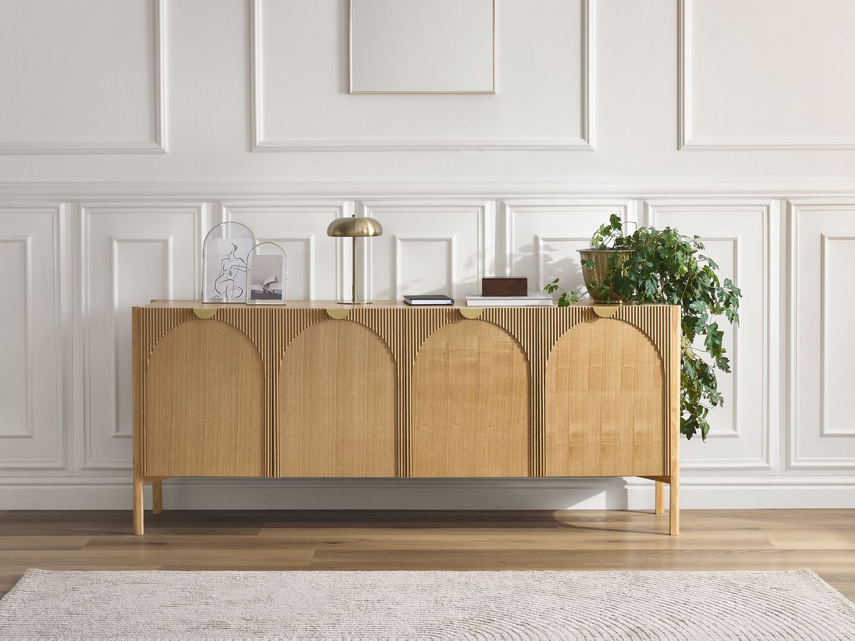 Ensemble LOLA avec buffet 178 cm + meuble TV 178 cm motif arrondi et placage frêne massif