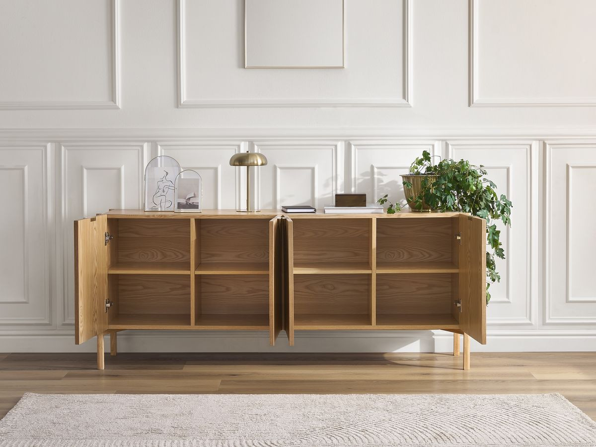 LOLA set met 178 cm dressoir + 178 cm tv-meubel met afgerond patroon en massief essenfineer