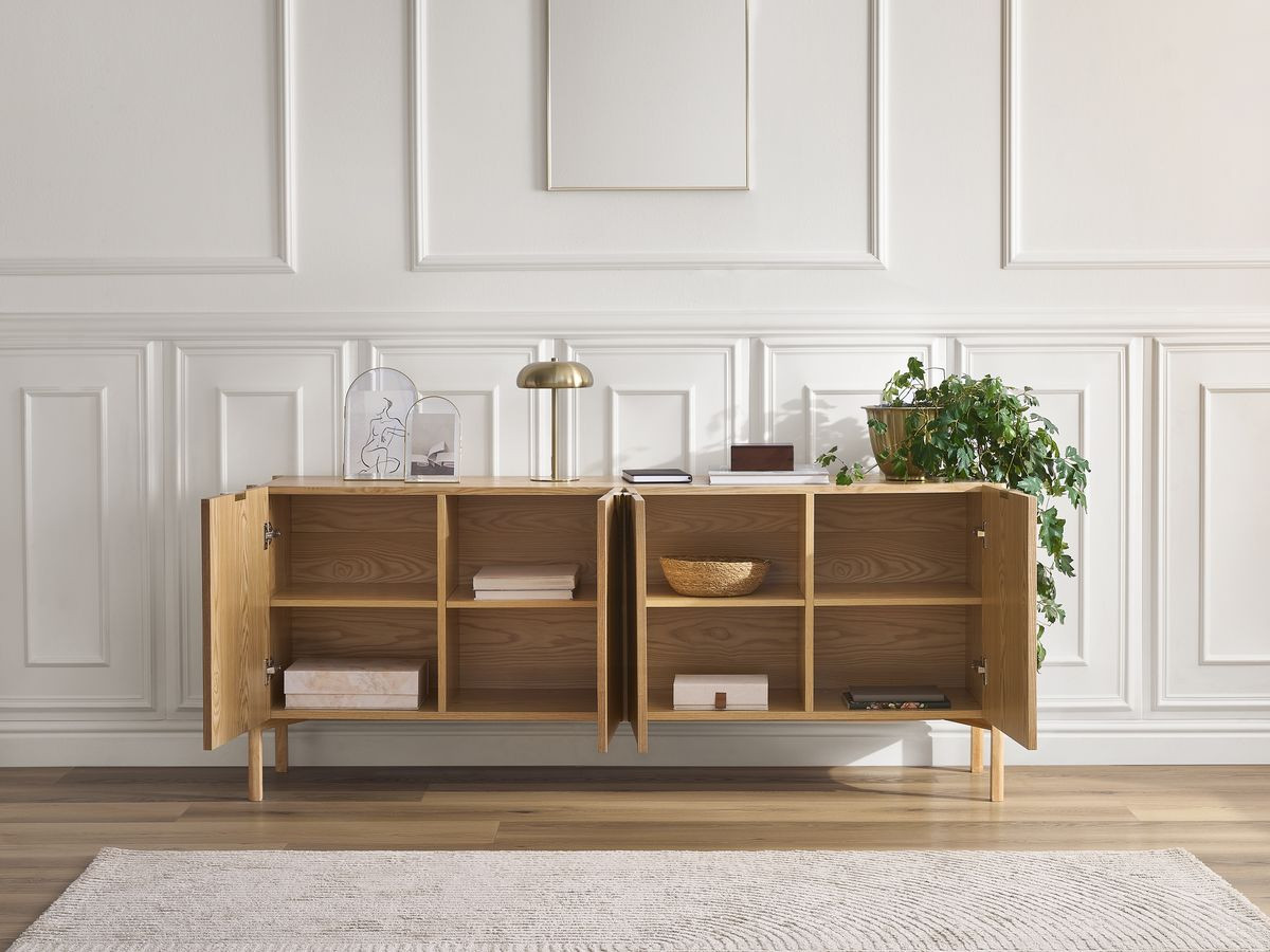 Ensemble LOLA avec buffet 178 cm + meuble TV 178 cm motif arrondi et placage frêne massif