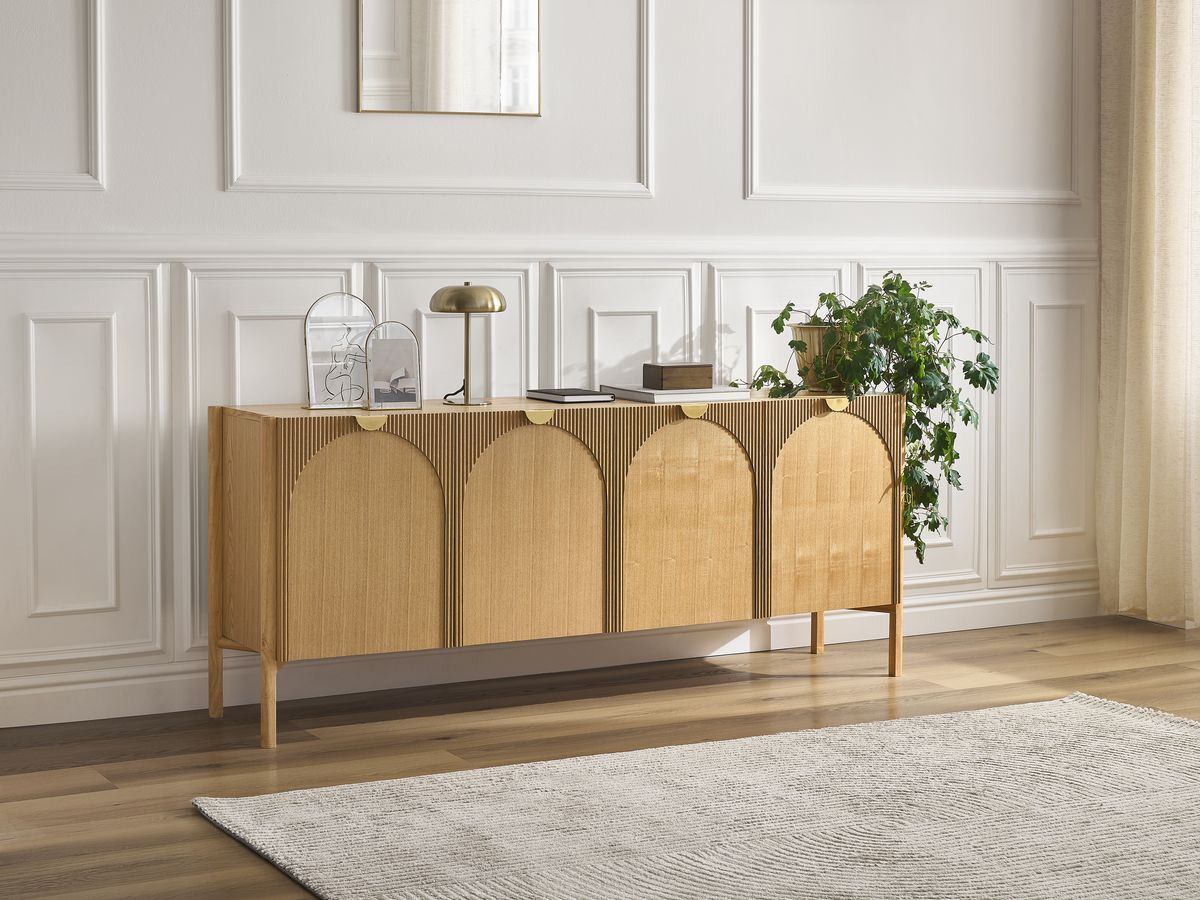 Ensemble LOLA avec buffet 178 cm + meuble TV 178 cm motif arrondi et placage frêne massif