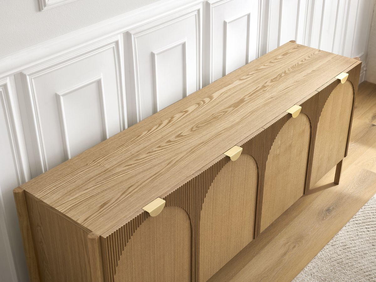 Ensemble LOLA avec buffet 178 cm + meuble TV 178 cm motif arrondi et placage frêne massif