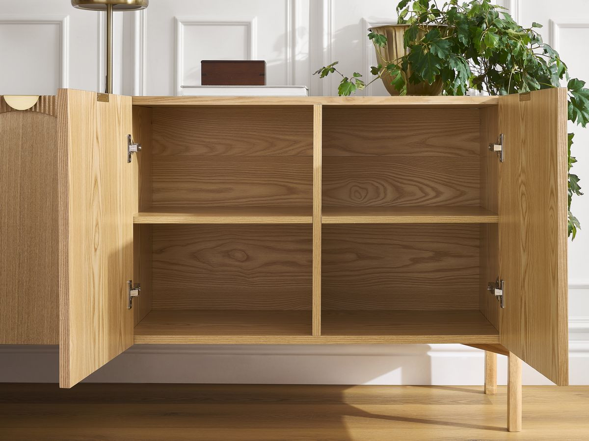 Ensemble LOLA avec buffet 178 cm + meuble TV 178 cm motif arrondi et placage frêne massif
