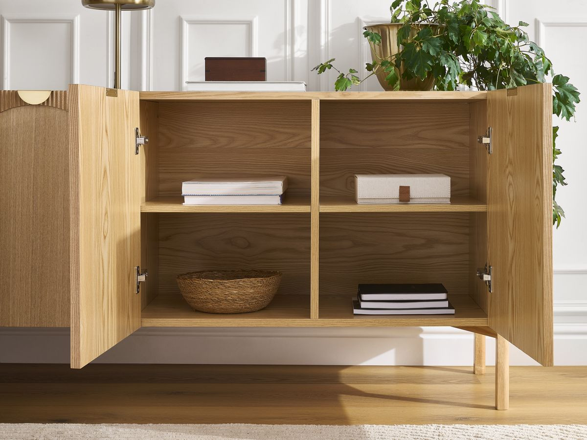Ensemble LOLA avec buffet 178 cm + meuble TV 178 cm motif arrondi et placage frêne massif