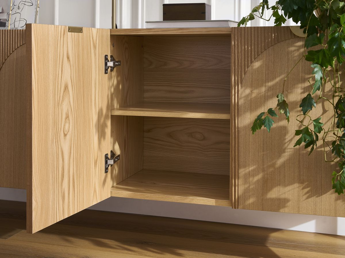 Ensemble LOLA avec buffet 178 cm + meuble TV 178 cm motif arrondi et placage frêne massif