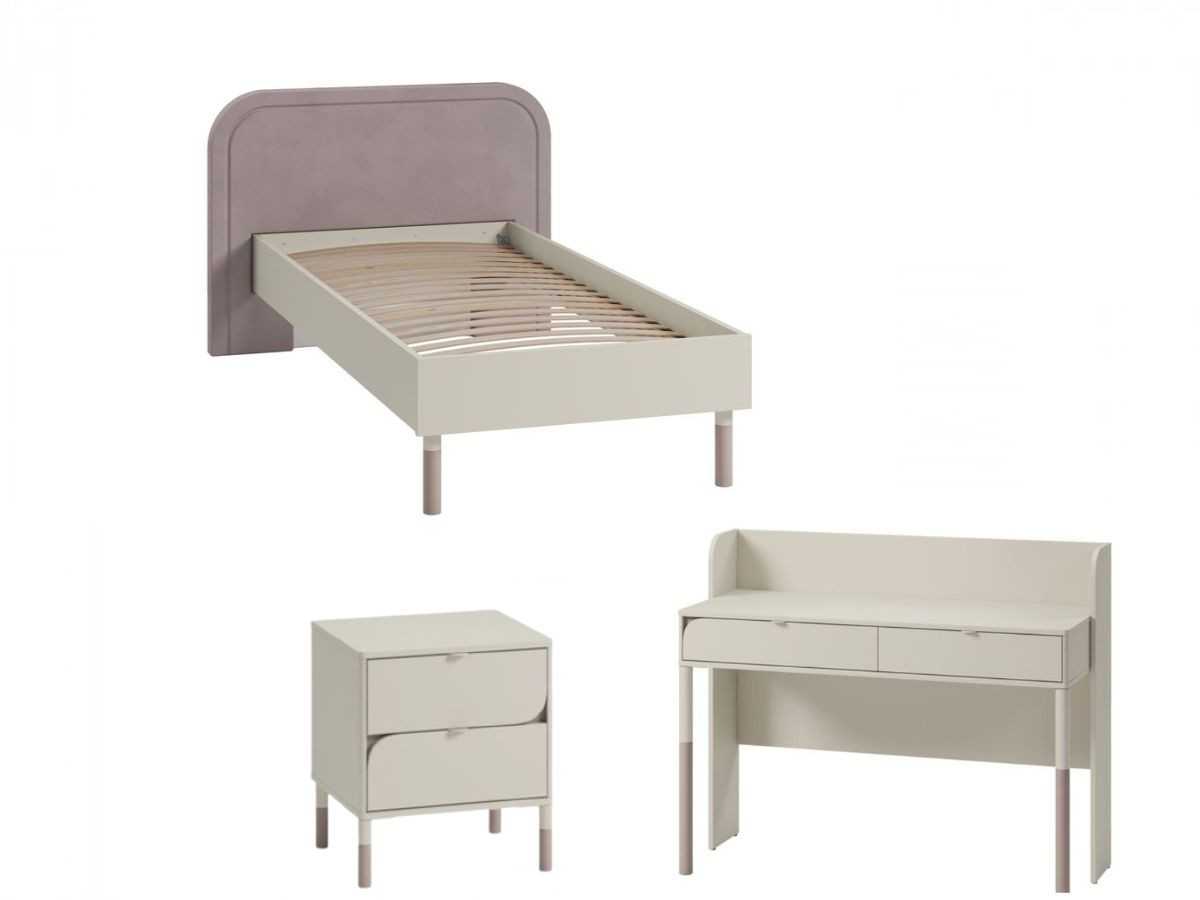 BOREO kinderbedset met bureau met 2 laden + nachtkastje