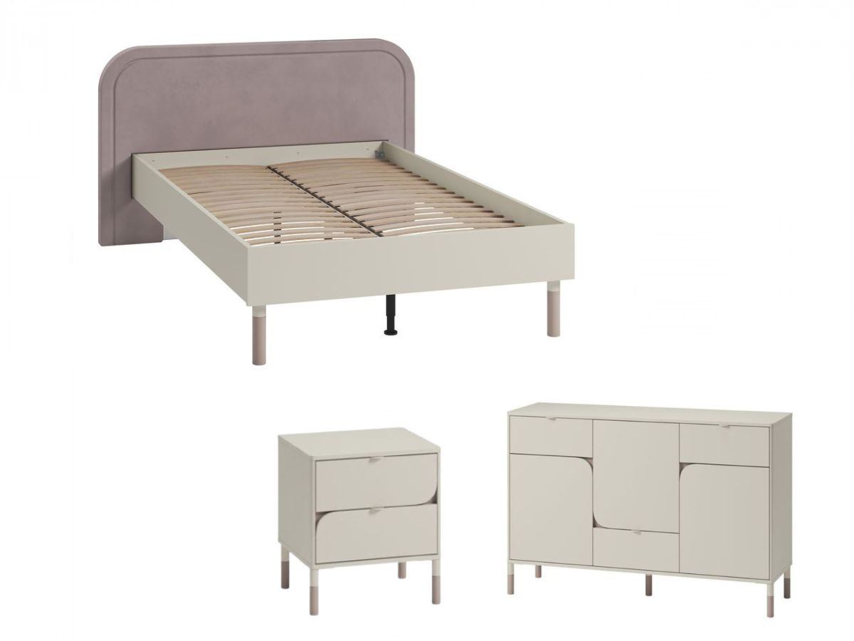 Ensemble BOREO avec Lit 120x200cm + Commode 130cm + chevet 2 tiroirs