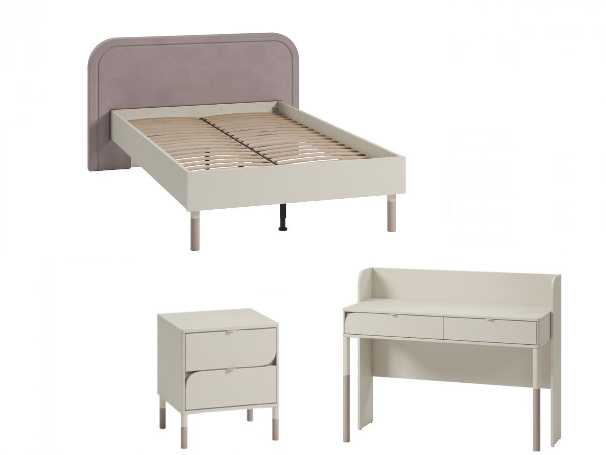 BOREO kinderbedset 120 x 200 cm met bureau met 2 lades + nachtkastje