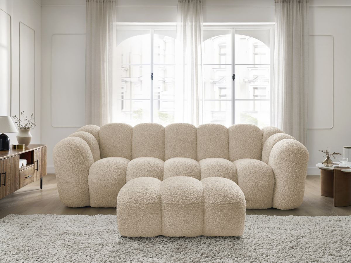 Canapé droit 3 places HIPPOLYTE avec pouf beige — vue 5