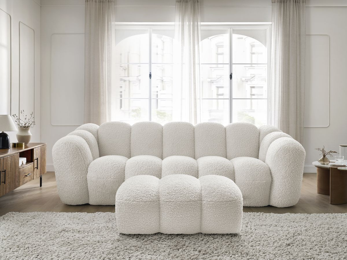 Canapé droit 3 places HIPPOLYTE avec pouf blanc — vue 5