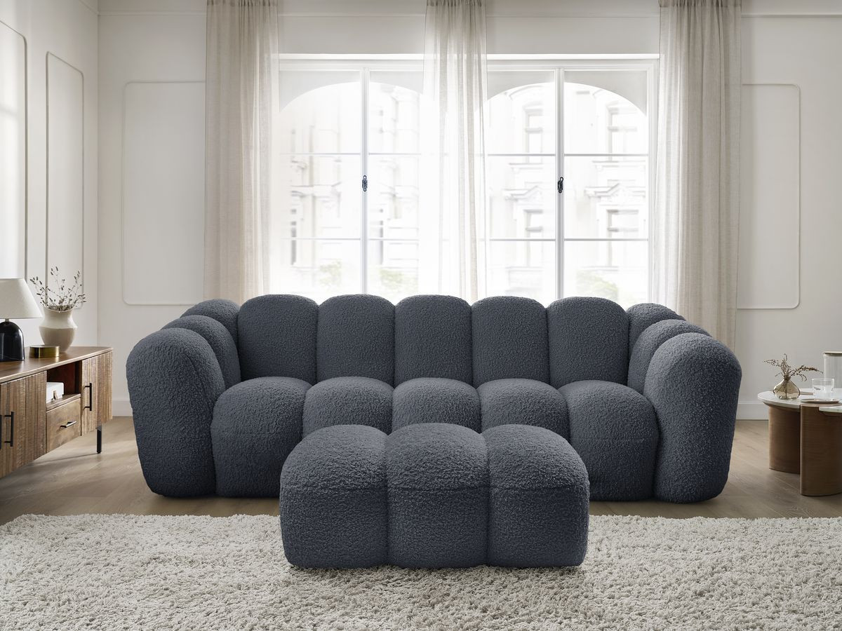 Canapé droit 3 places HIPPOLYTE avec pouf gris foncé — vue 5