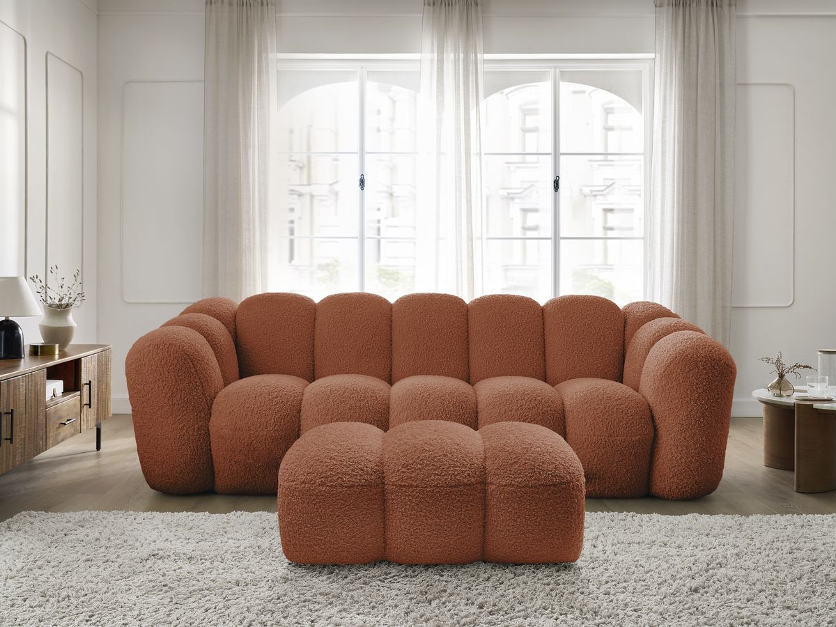 Canapé droit 3 places HIPPOLYTE avec pouf orange — vue 5