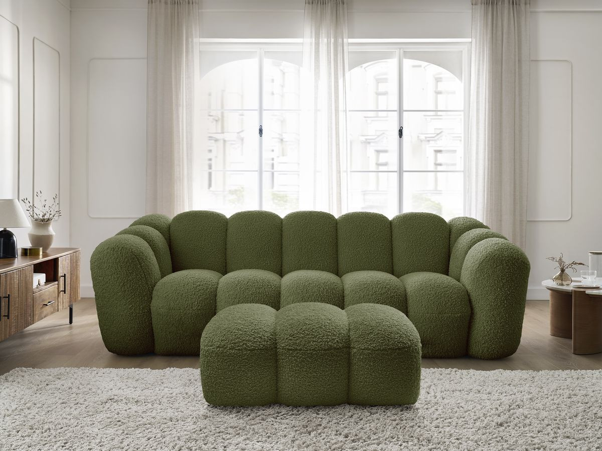 Canapé droit 3 places HIPPOLYTE avec pouf vert — vue 5